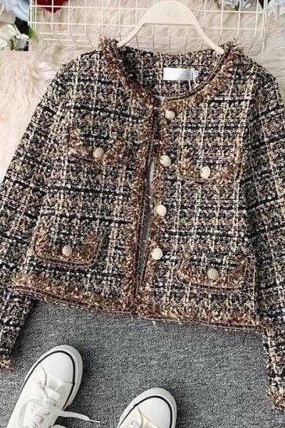 Rsslyn Fashion Black Blazers for Women Tweed Material High-Quality Coats
