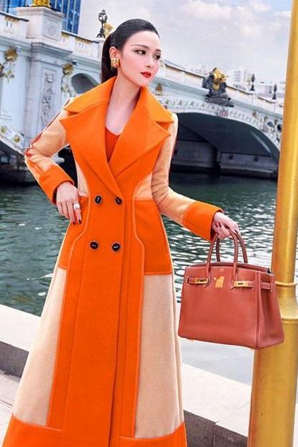 Rsslyn Plus Sizes Wool Overcoats for Women 100% Wool Long Coats-Orange Coats Fashion Coats