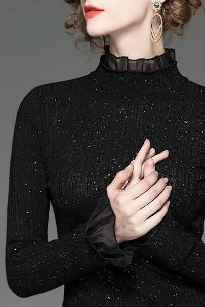 Rsslyn Black Blouses for Women Turtleneck Blouses Thermal Inner Blouses Black Shirt for Women