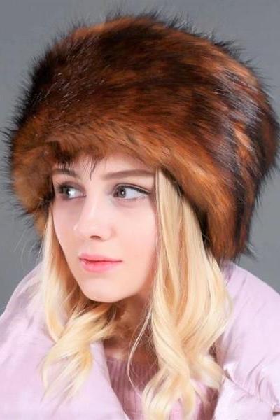 Russian On Hand Winter Hat Luxury Red Fox Fur Hats for Women Fashion Cossack Hats for Women
