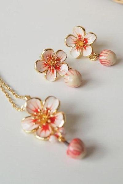 Rsslyn Flower Jewelry Sets Apple Necklace and Apple Blossom Earrings
