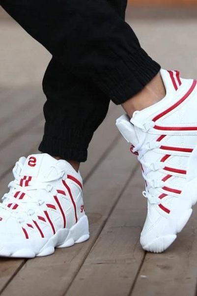 Rsslyn White Sneakers with Red Trim Fashion Shoes for Men