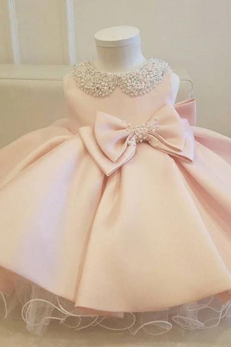 Rsslyn New Christening Dress for 18-24 Months with Large Bows Pink Baby Dress Pink Ballgown Dresses