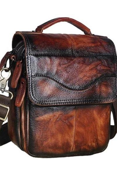 Rsslyn New Genuine Leather Brown Bags for Men and Women Leather Red Crossbody Small Phone Bags for Men
