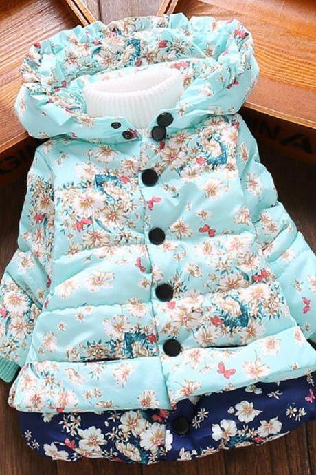 Girls Parka Floral Jacket for Girls 2t,3t,4t, Winter Coats Hooded Printed Floral Fall Season Outerwear