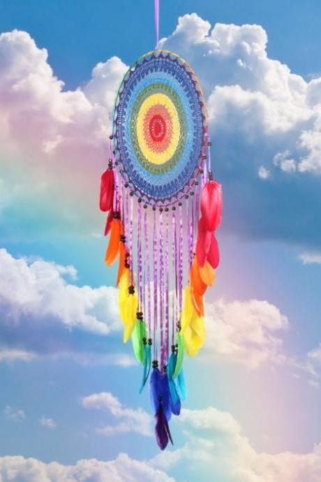 Muticolored Dream Catcher Rainbow Color Dream Catchers for Home and Garden Decoration-Hanging Gardens-Large Dream Catchers
