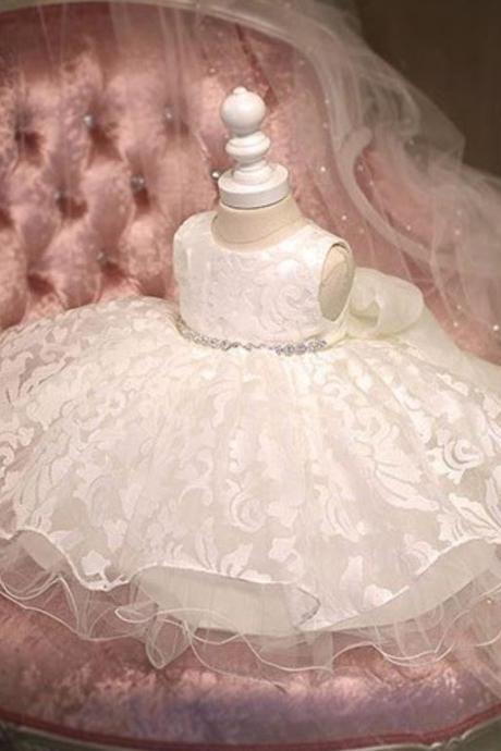 RSSLyn White Dress for Baby Girls Pageant White Ballgown Dress Christening Dresses for 12-24 Months Free Tiara