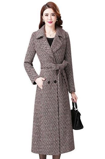 Rsslyn New Herringbone Pattern Multicolor Trench Coats Burgundy Overcoats for Women