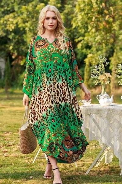 Rsslyn Plus Size Kimono Body Beach Cover Kaftan for Women Plus Size Dress Leopard Dress