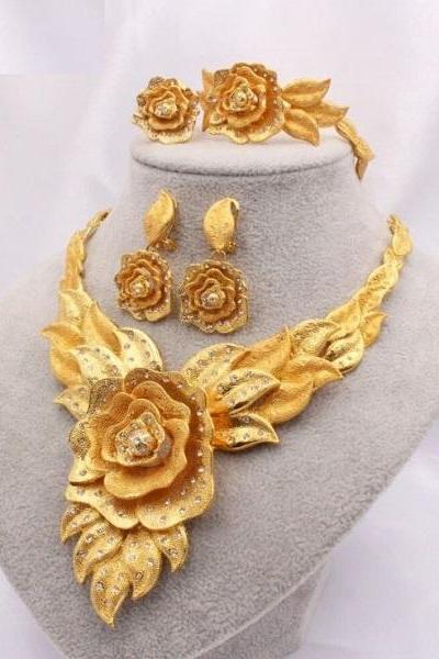 Rsslyn Large Jewelry Set Mothers Day Gift Dubai Gold Set 3pcs/SET New Fashion Trend Jewelries