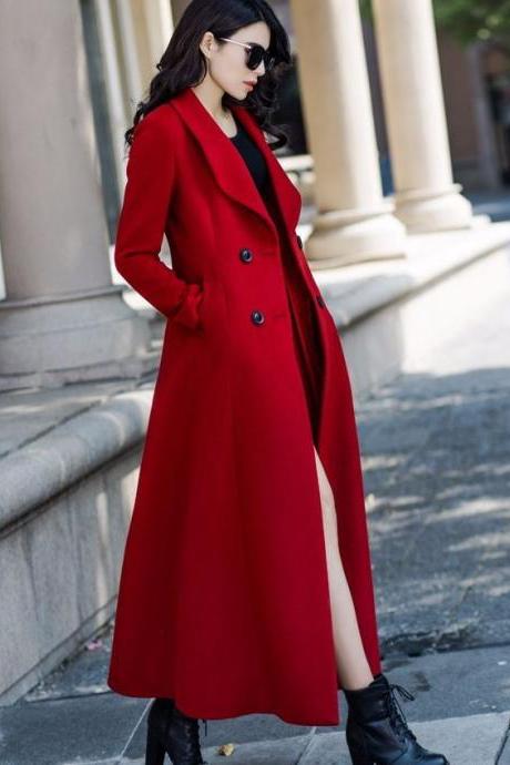 Red Trench Coats Woolen Material Long Dress Red Dress Coats Winter Coats for Women Red Big lapel Red Jackets