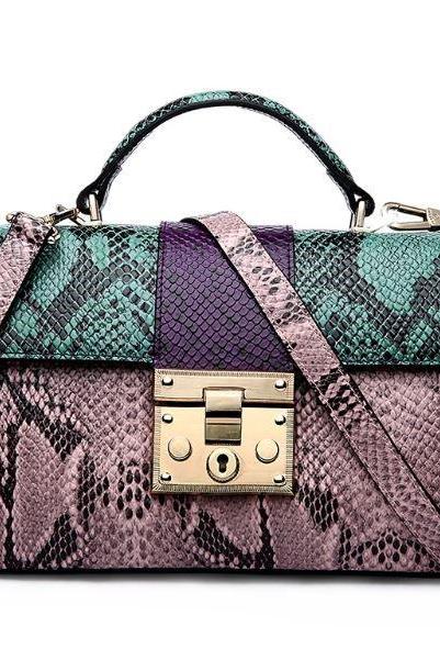 Snake Pattern Bags for Women Green Purse for Women Genuine Leather Tote Bags