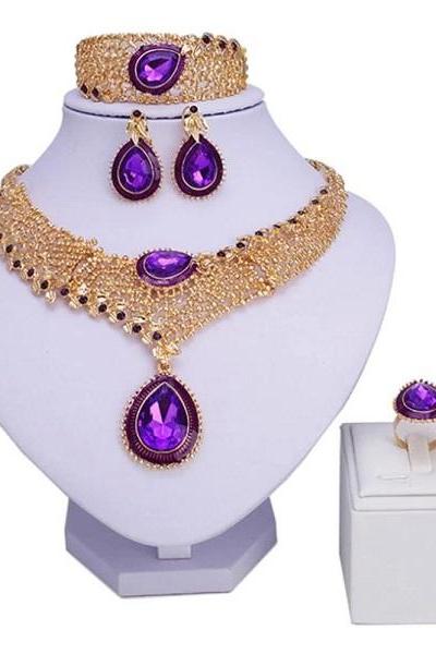 Rsslyn Fashion Purple Dubai Gem Dubai Gold Jewelry Set
