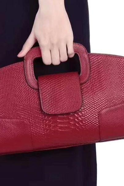 Red Purse Famous Design Snake Pattern Genuine Leather Bag Europe and America Shoulder Red Bags
