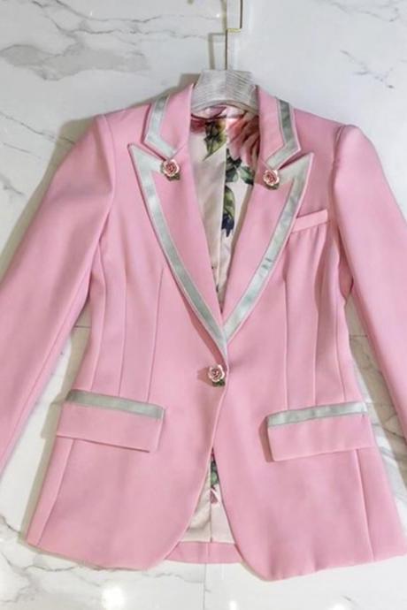 Free Shipping High Quality Pink Blazers for Women Breast Cancer Awareness Gift Super Quality