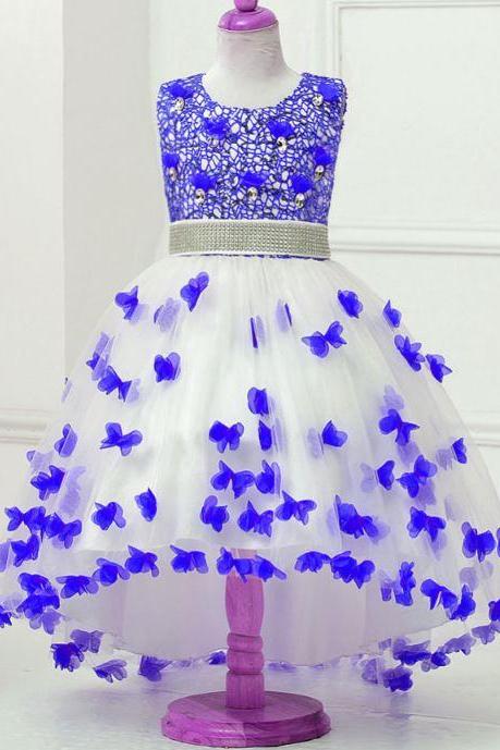 Royal Blue Tutu Dress Pageant Birthday Party Outfit Floating Butterflies Dress For Toddler Girls
