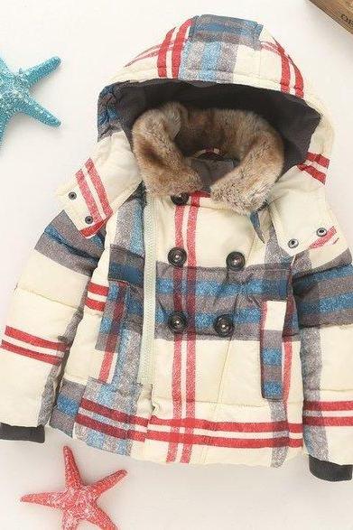 Buckaroo Checkered Winter Jacket for Boys Coats Hooded Cotton Padded Blue Jacket