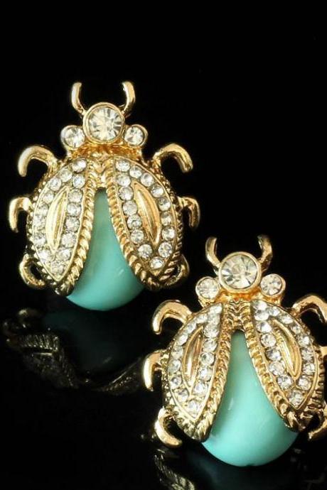 Golden Mint Green Stud Earrings for Teenage Girls FREE SHIPPING Insects Mintgreen Spriders Costume Earrings for Women