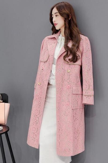 Exquisite Trench Coats Gala Pink Trench Coats for Elegant Women Ready to Ship and Free Shipping Pin Lacy Trench Coats