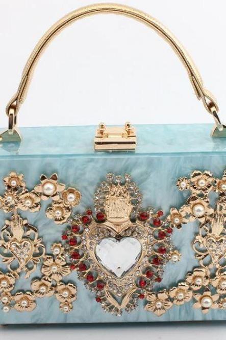 The Big Heart of Princess Elsa Bags Blue Box Shoulder Bags Hard Case Roomy and Trendy Handbags
