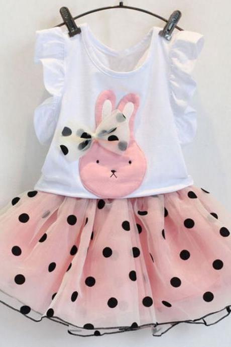 2t Polka Dots Dress Rabbit Bunny Pink Dress With Bow Polka Dot Pink Dresses