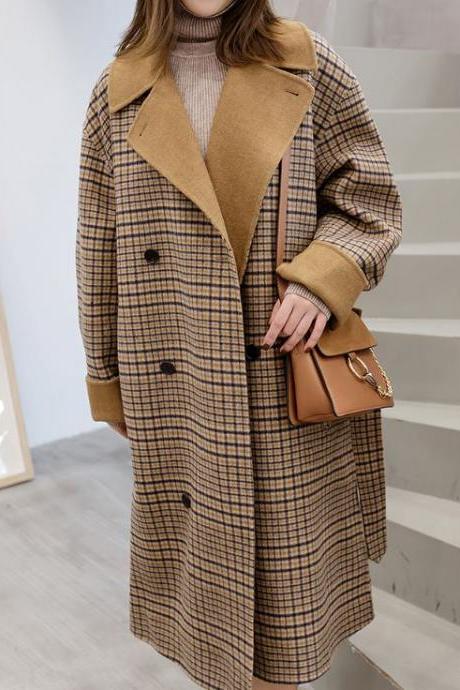 RSS Boutique Brown Overcoats Blazer for Women Plaid Coats Plus Size Long Blazer Wool Coats with FREE Brown Purse