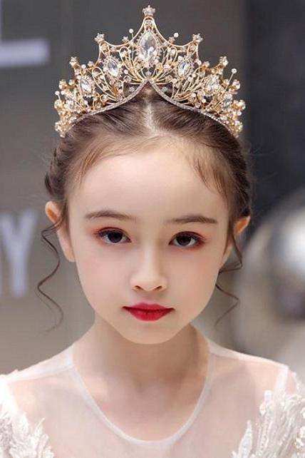 RSSLyn Golden Tiara for Beautiful Princesses Birthday Party Hair Accessory Headpiece-Beautiful Tiaras for Little Princesses