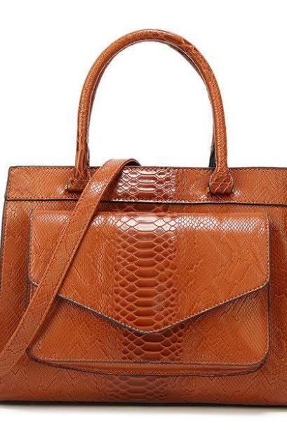 Brown Leather Bags Snake Pattern Tote Bags Handbags Women European and American Style Messenger Bags