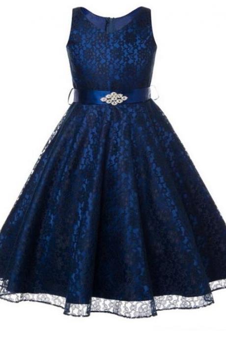 Girls Navy Blue Dress Prom Navy Blue Lace Dresses Wedding Birthday Formal Wear Teen Girls