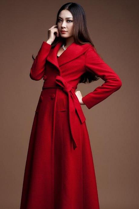 Red Winter Jacket for Women Ultra Long Overcoats