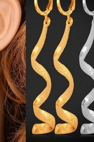Long Earrings 18K Gold Plated Spiral Drop Earrings for Women
