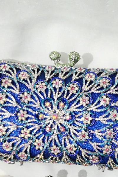 Rsslyn Luxury Blue Diamond Clutch Bags for Women Free CC Pins
