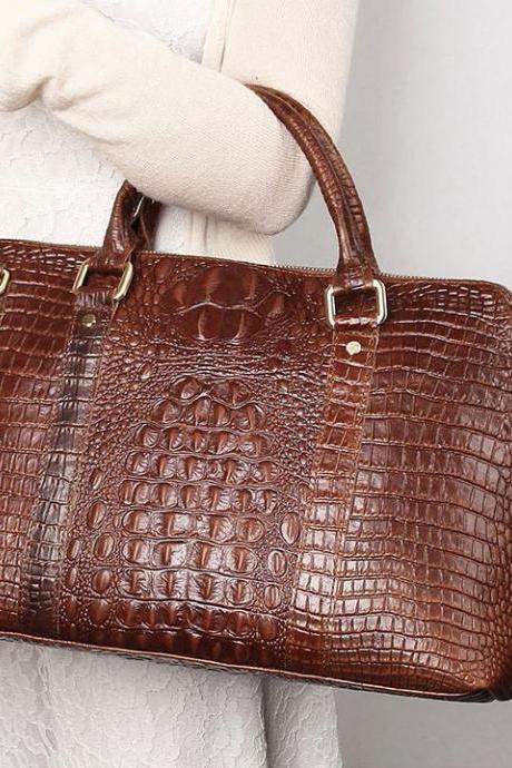 New Arrival Embossed Alligator Skin Grain Leather Handbags Tote Bags for Women Vogue Brown Leather Bags for Women