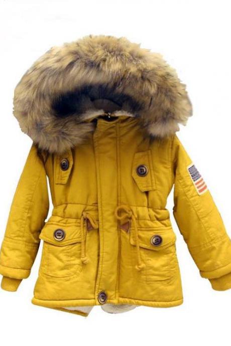 Yellow Parka Jacket for Toddler Boys with Faux Fur Yellow Hoodies Unisex