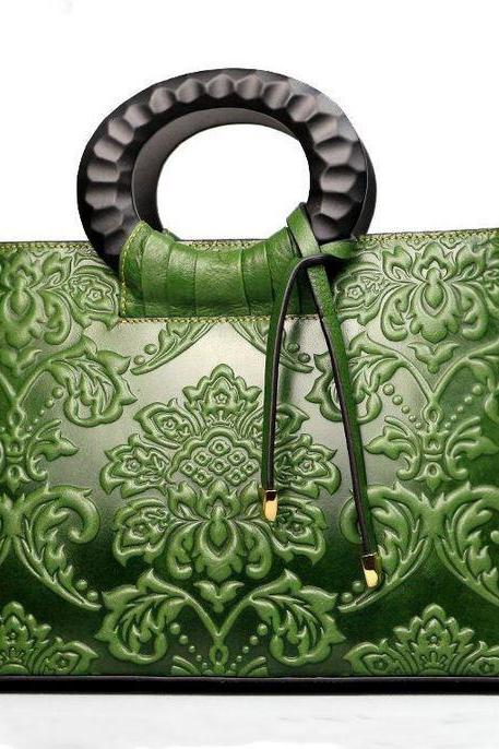 Green Bag with Embossed Unique Design Chinese Designs Green Handbags