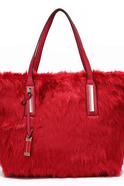 Red Fur Bag Large Furry Red Bags