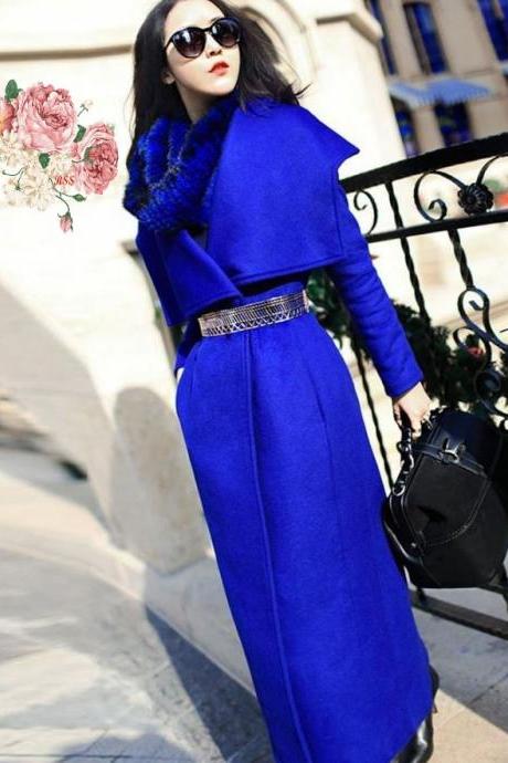 Royal Blue Trench Coats Wool Warm Overcoats for Women Winter Pageant Coats