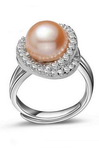 Silver Wedding Rings 925 Sterling Silver Peach Pearl Rings Adjustable Rings Peach Rings