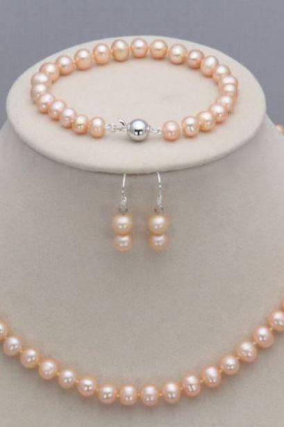 Peach Pearls Bridal Jewelry Sets for Wedding Gift Freshwater Peach Pearls Jewelry Sets