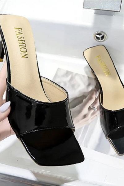 Rsslyn Black Fashion Shoes for Women Square Edge Slip On Black Shoes