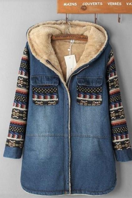 Rsslyn New Texas Denim Thicker Warmer Denim Jacket for Women-Hooded Denim Jackets for Women