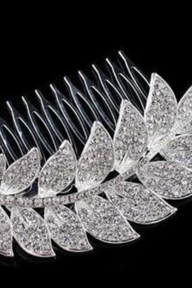 Silver Hair Combs Wheat Hair Comb Wedding Comb Rhinestone Crystal Leaf Hair Combs