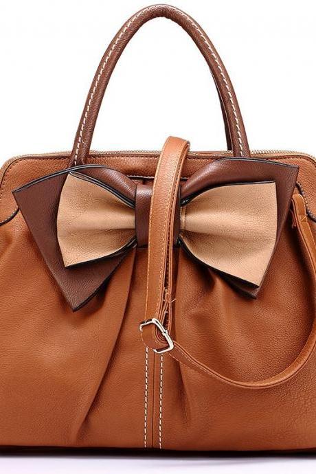 Retro vintage bags leather handbags fashion Leather big bow bag large women tote