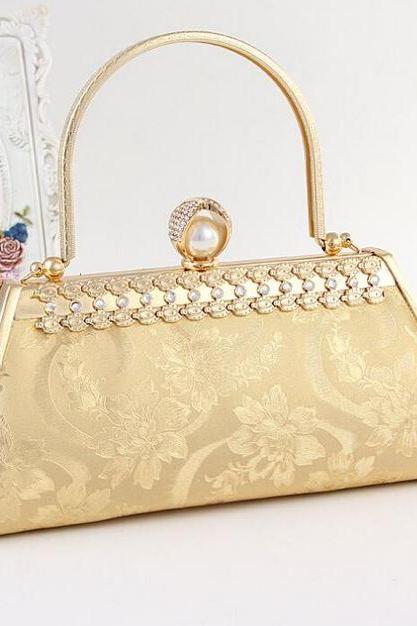 Bridal Evening Purse Golden Clutch Crystal Mother of the Bride Golden Clutch Golden Handbags