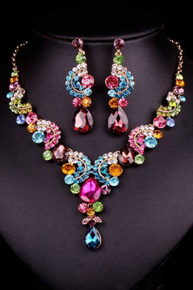 Womens Necklaces for Mother of the Bride Jewelry Sets Peacock Jewelries Multicolored Necklace with matching Earrings