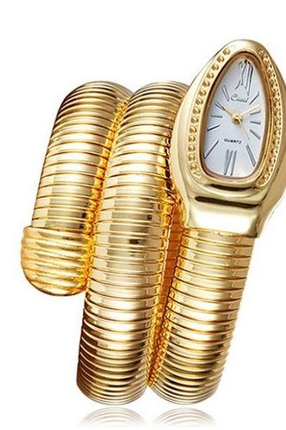 Rsslyn Golden Snake Bracelets and Watch Dual Purpose High Quality Reloj Mujer Golden Watches