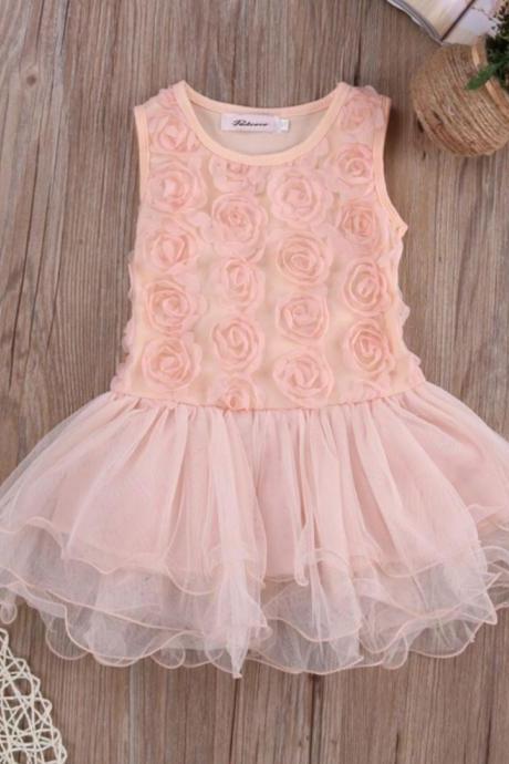 Sleeveless Floral Dress for Girls Infant Girls Dress Pink Dress for Girls Tutu Dress Rosette Summer Dress