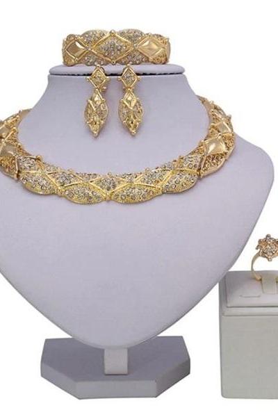 Rsslyn Solid Golden Jewelry Sets for Women Hollow Dubai Gold African Nigerian Jewelries