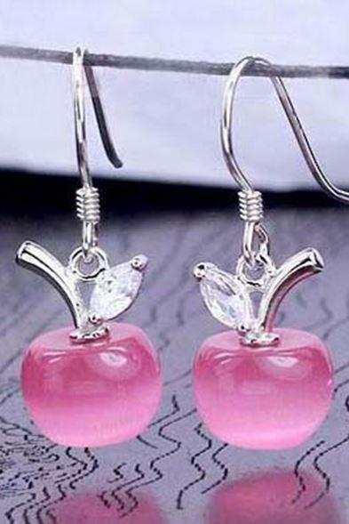 Pink Opal Stone Earrings Pink Apple Drop Earrings for Women Teen Girls