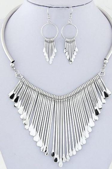 Silver Plated Jewelry Set Bijoux Chunky Spoon Like Fashion Spoon Earrings Silver Necklace